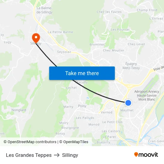 Les Grandes Teppes to Sillingy map