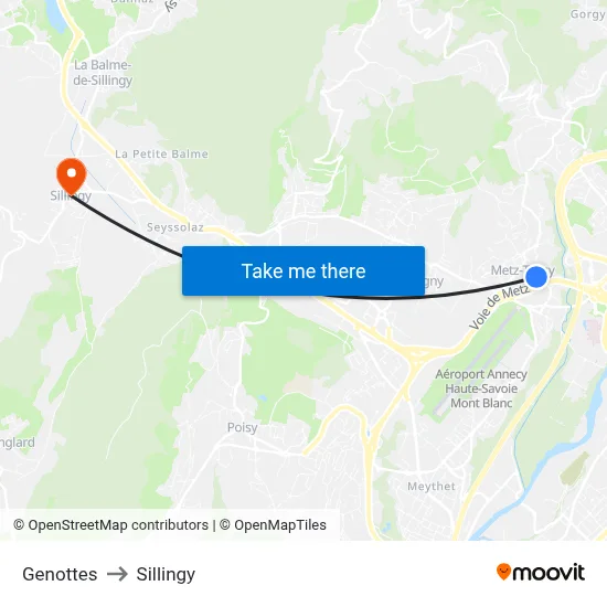 Genottes to Sillingy map