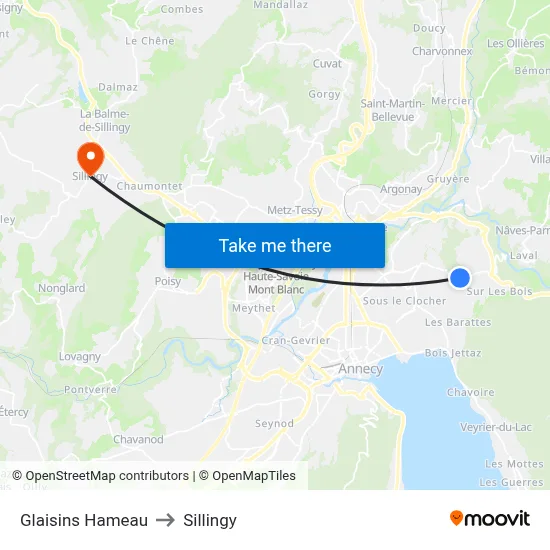 Glaisins Hameau to Sillingy map