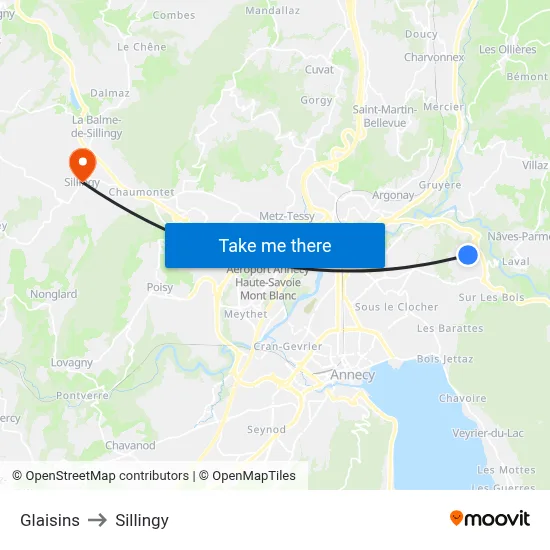 Glaisins to Sillingy map