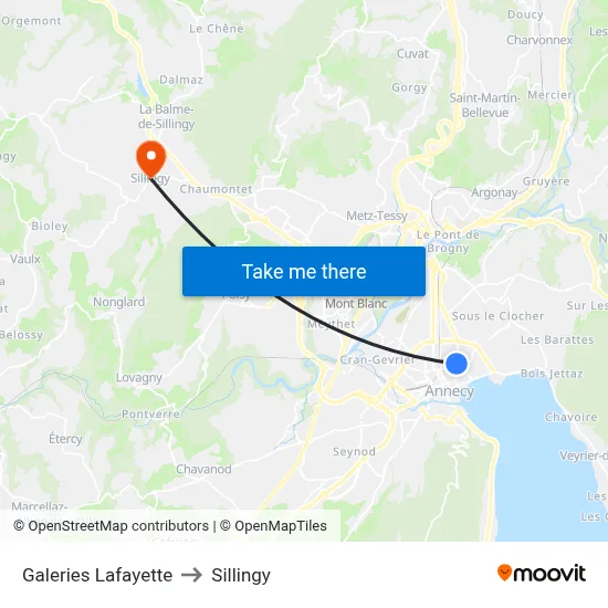 Galeries Lafayette to Sillingy map