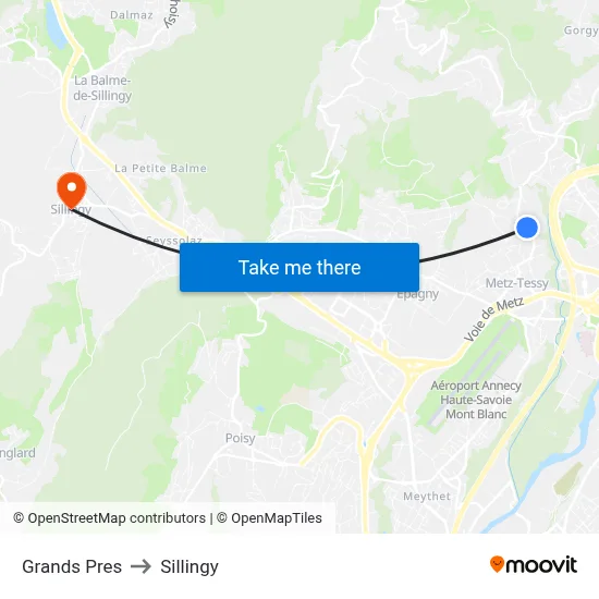 Grands Pres to Sillingy map