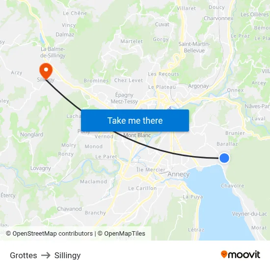 Grottes to Sillingy map