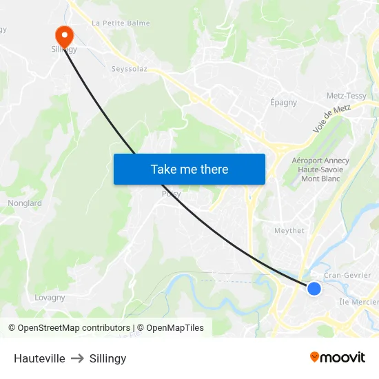Hauteville to Sillingy map