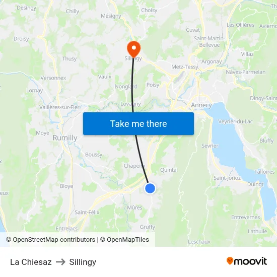 La Chiesaz to Sillingy map
