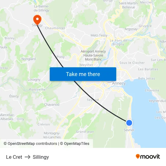 Le Cret to Sillingy map