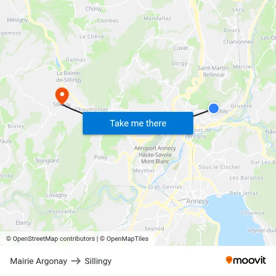 Mairie Argonay to Sillingy map