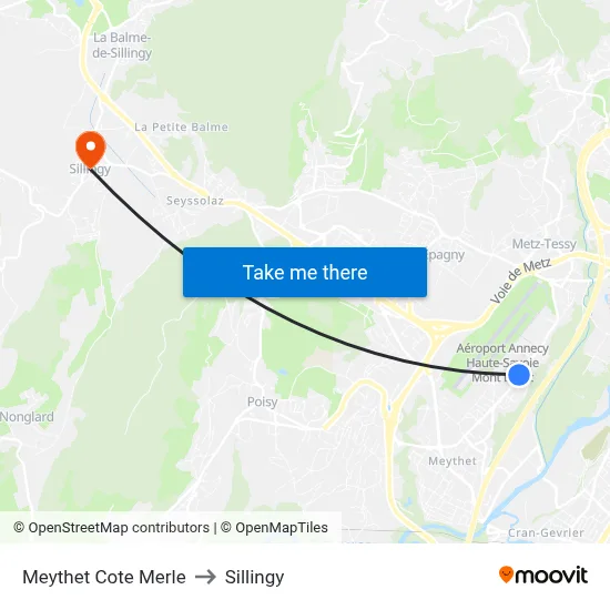 Meythet Cote Merle to Sillingy map