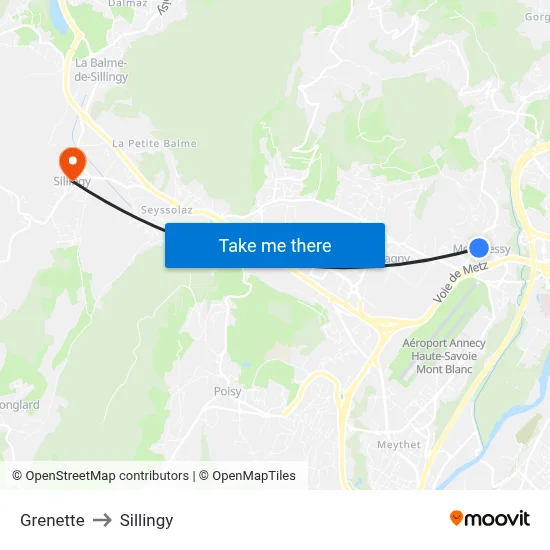 Grenette to Sillingy map