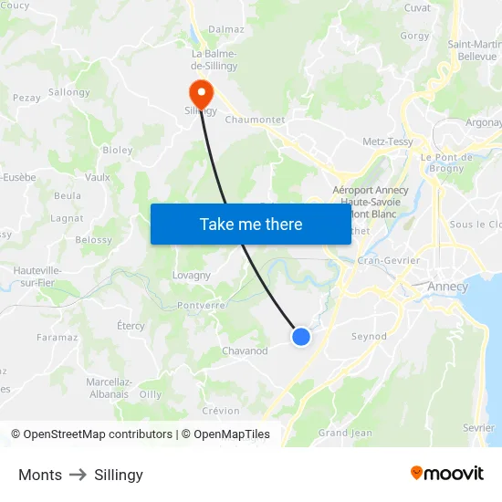 Monts to Sillingy map