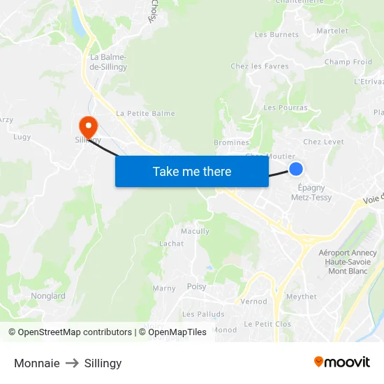 Monnaie to Sillingy map
