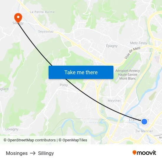 Mosinges to Sillingy map