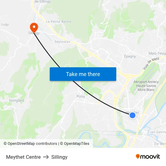 Meythet Centre to Sillingy map