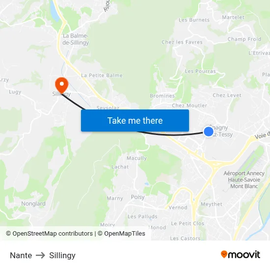 Nante to Sillingy map