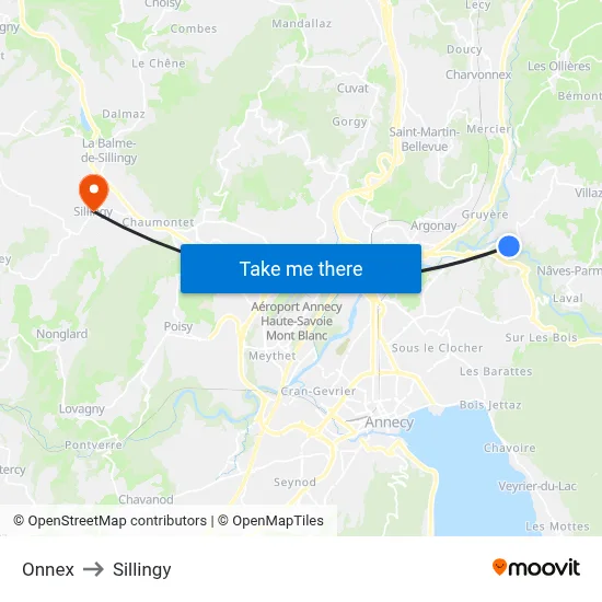 Onnex to Sillingy map