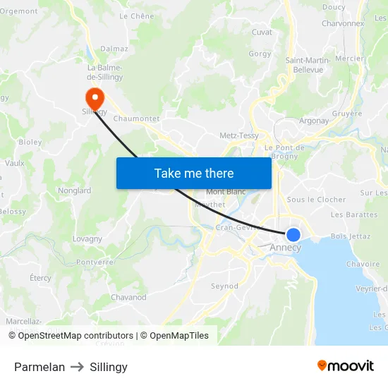 Parmelan to Sillingy map