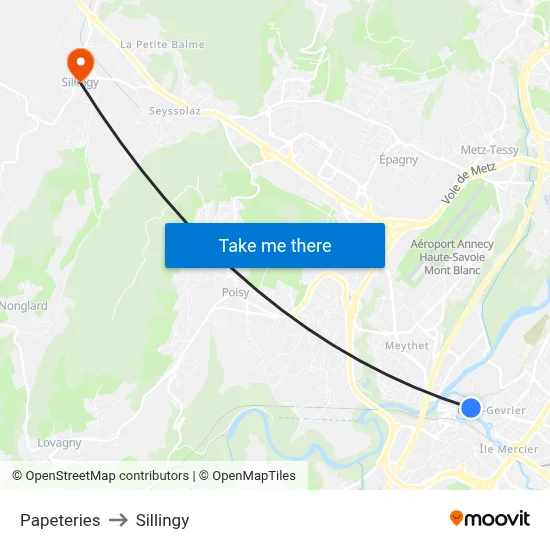 Papeteries to Sillingy map