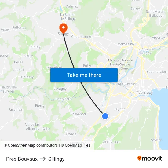 Pres Bouvaux to Sillingy map