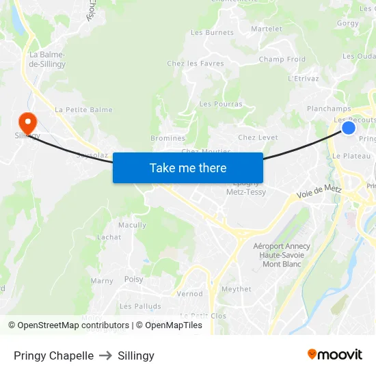 Pringy Chapelle to Sillingy map