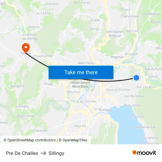 Pre De Challes to Sillingy map