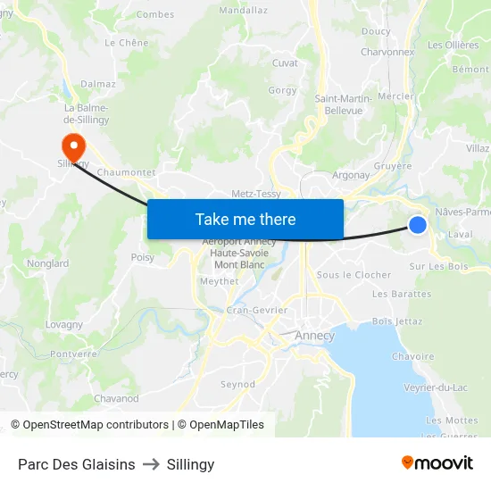 Parc Des Glaisins to Sillingy map
