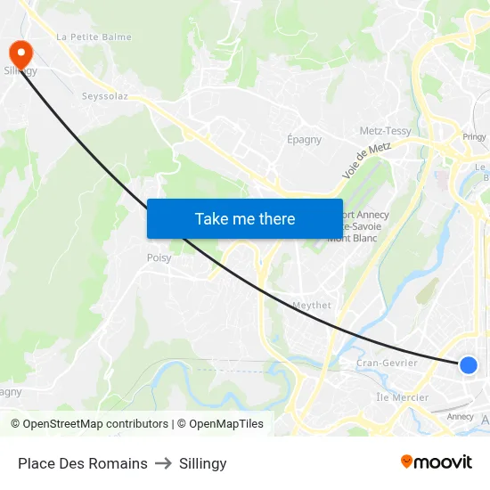 Place Des Romains to Sillingy map