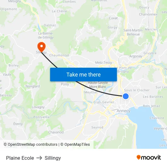 Plaine Ecole to Sillingy map