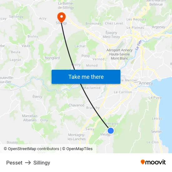 Pesset to Sillingy map