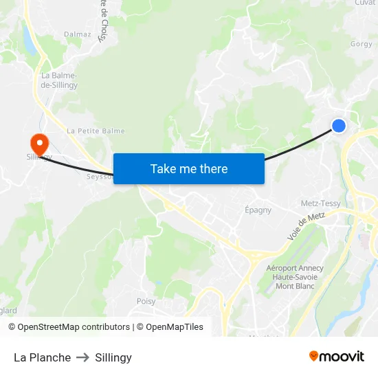 La Planche to Sillingy map