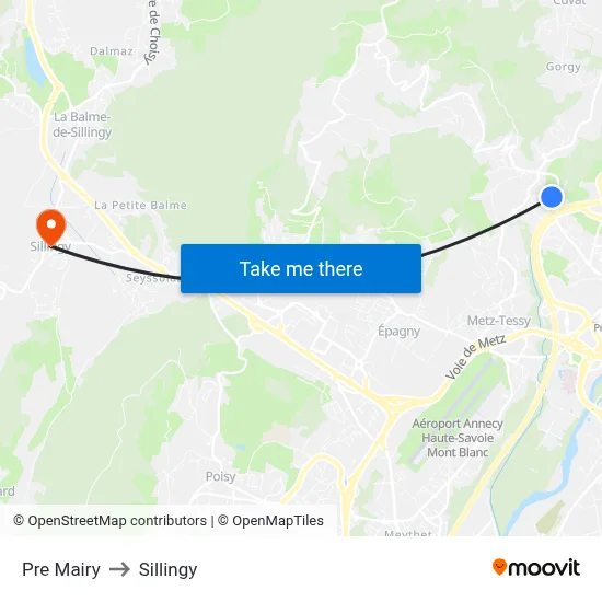 Pre Mairy to Sillingy map