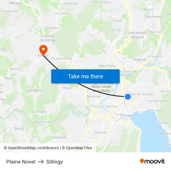 Plaine Novel to Sillingy map