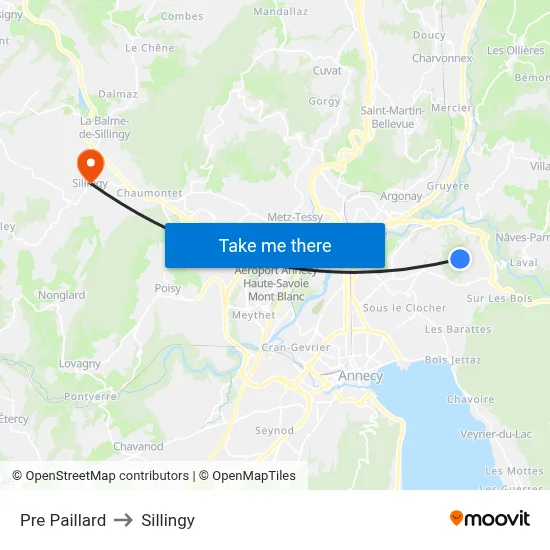 Pre Paillard to Sillingy map