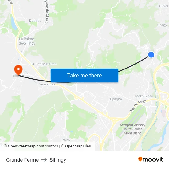 Grande Ferme to Sillingy map