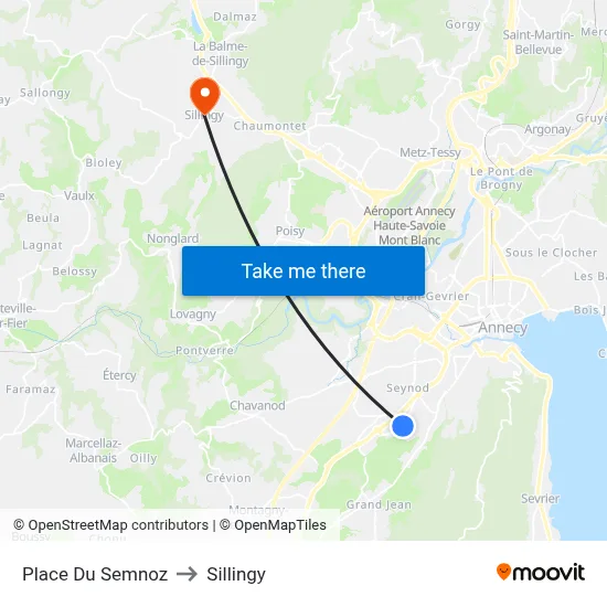 Place Du Semnoz to Sillingy map