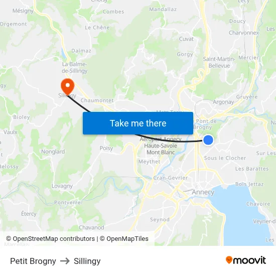 Petit Brogny to Sillingy map