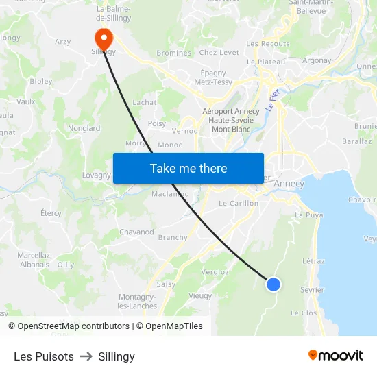 Les Puisots to Sillingy map