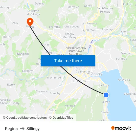 Regina to Sillingy map