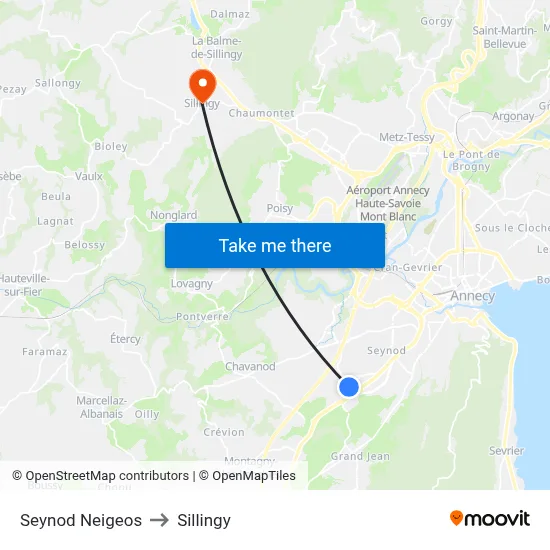 Seynod Neigeos to Sillingy map