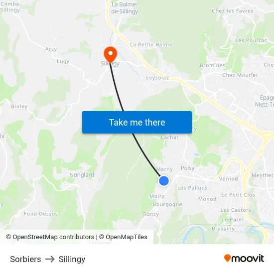 Sorbiers to Sillingy map