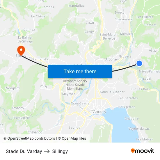 Stade Du Varday to Sillingy map
