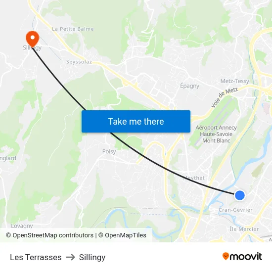Les Terrasses to Sillingy map