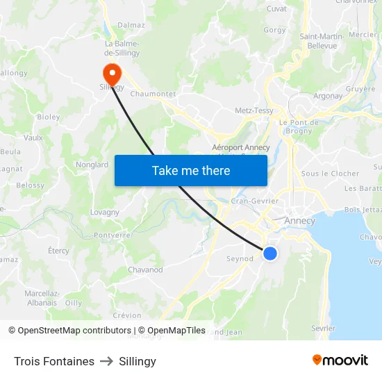 Trois Fontaines to Sillingy map