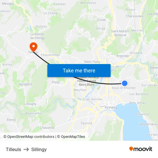 Tilleuls to Sillingy map