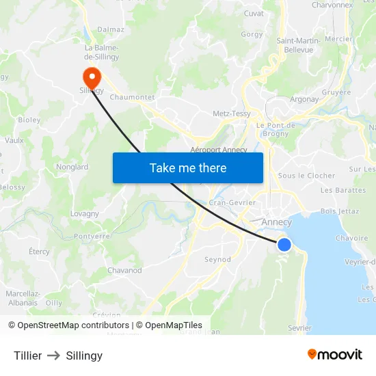 Tillier to Sillingy map