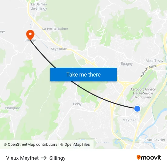 Vieux Meythet to Sillingy map