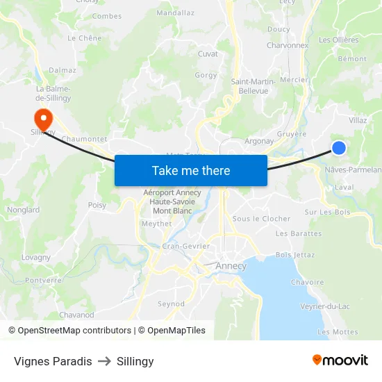 Vignes Paradis to Sillingy map