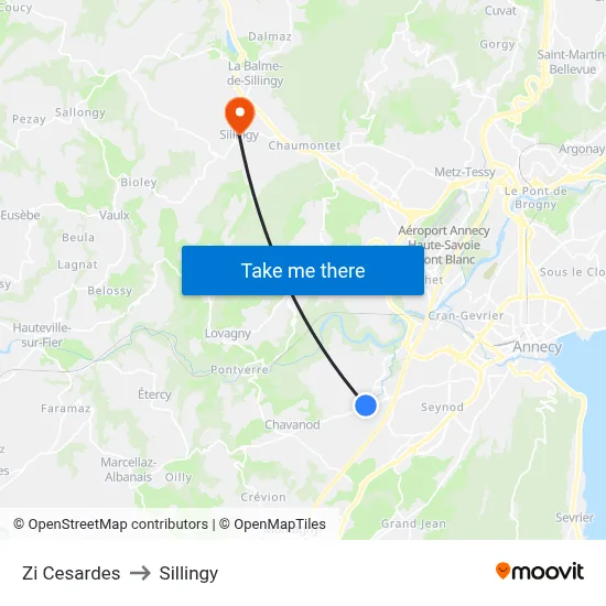Zi Cesardes to Sillingy map
