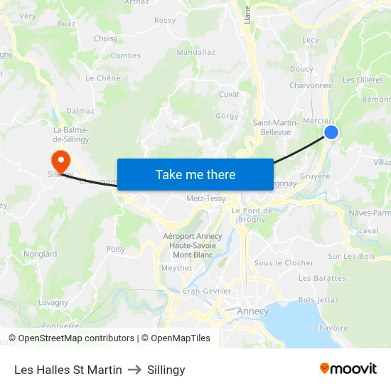 Les Halles St Martin to Sillingy map