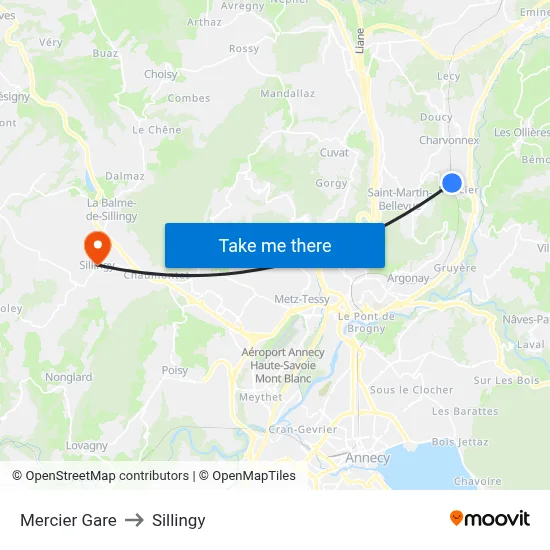 Mercier Gare to Sillingy map