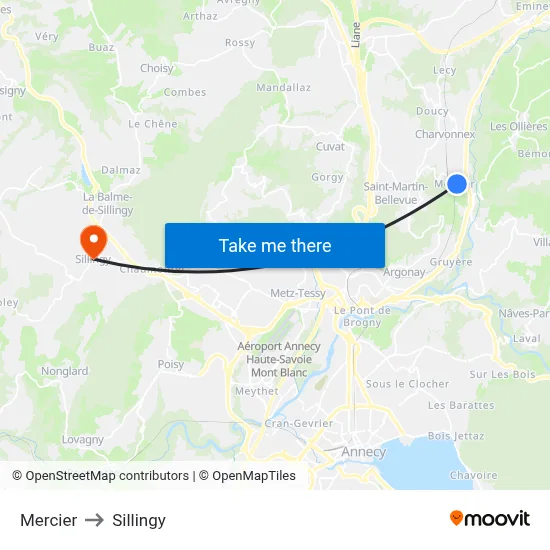 Mercier to Sillingy map